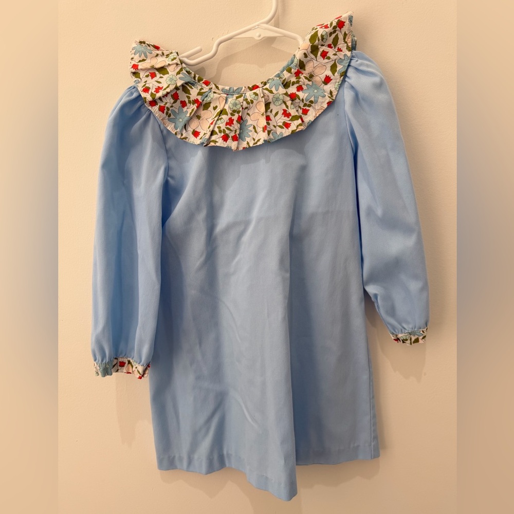 Blue Kids Formal Dress with Floral Collar
